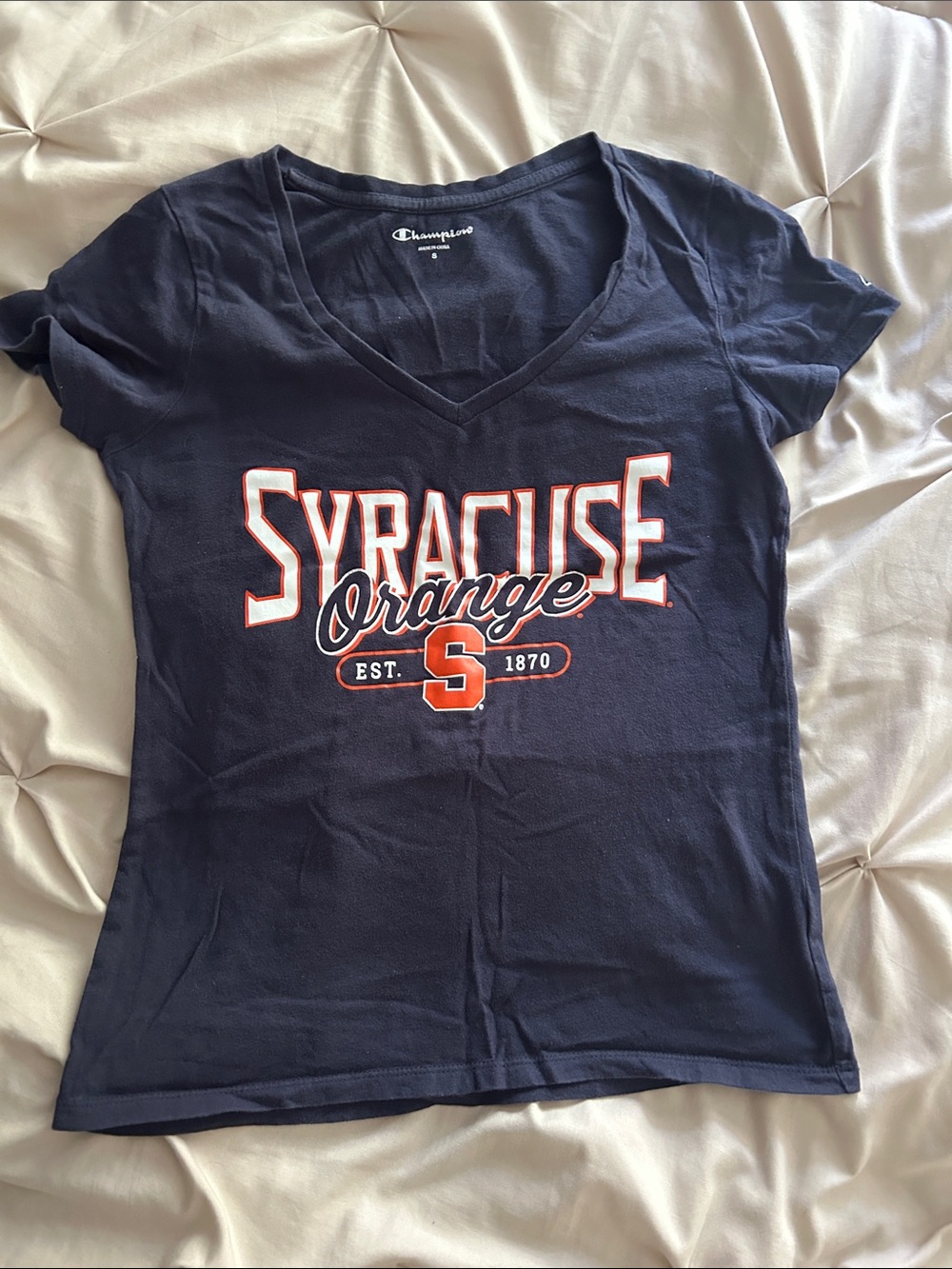 Champion Syracuse Orange Women’s V-Neck T-Shirt Navy Small